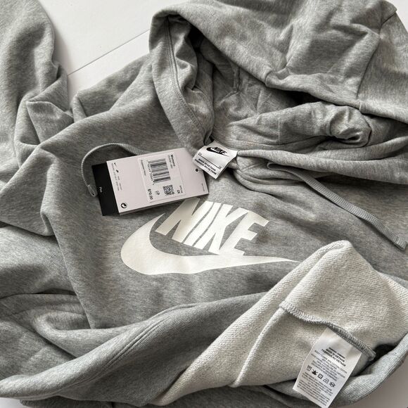 NIKE Women's Pullover Hoodie Sweatshirt Gray and White Logo Plus Size NWT - Picture 2 of 3